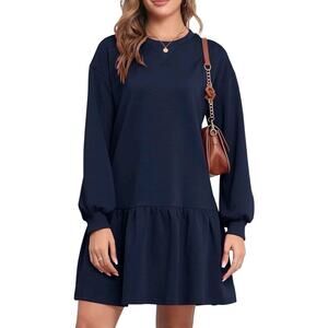 Navy Shirt Dress Women Crew Neck LS Pullover Small NWT